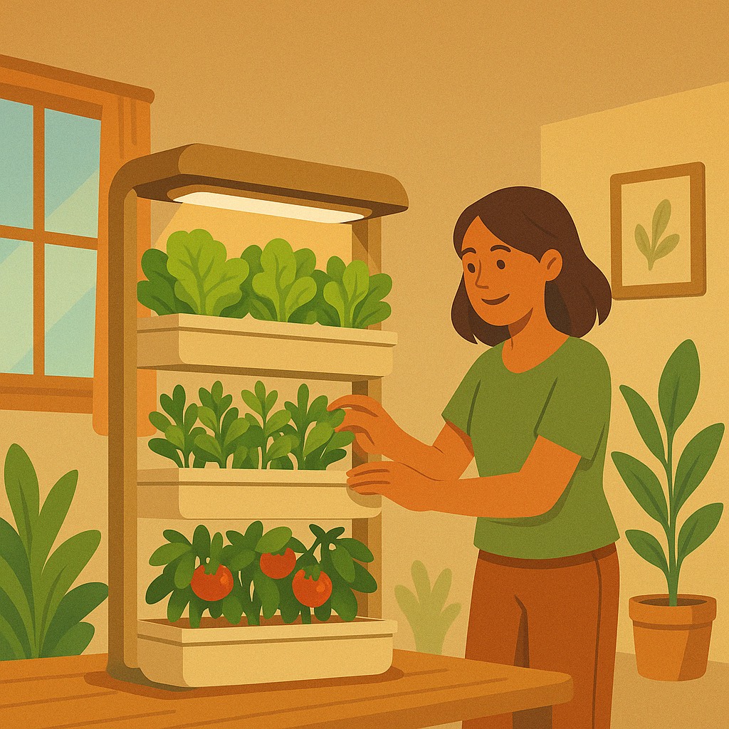 Small vertical farming unit with lettuce growing